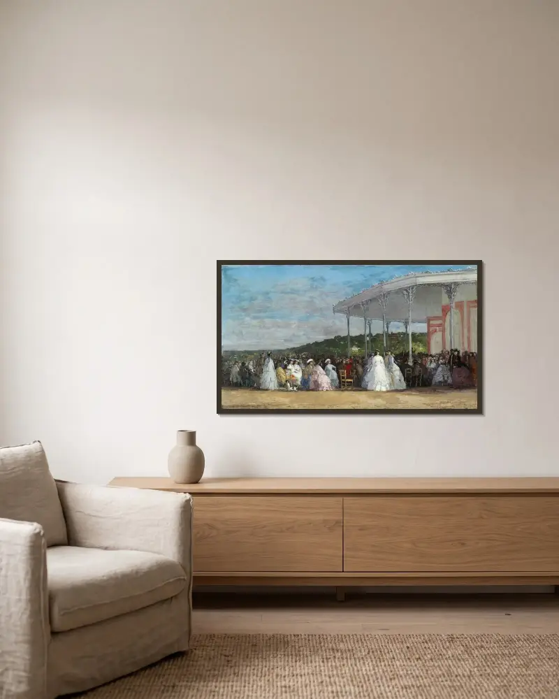 Konzert im Casino von Deauville von Eugène Boudin gerahmt an einer Wand