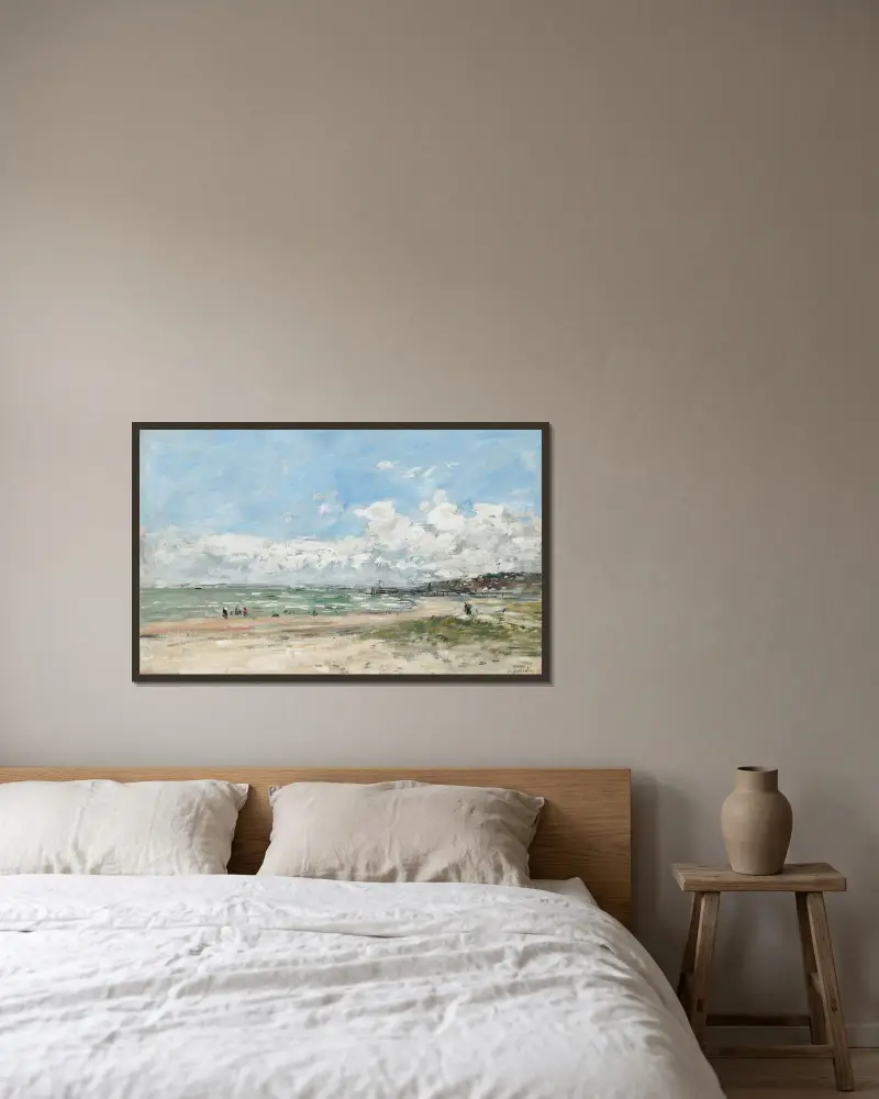Deauville, stranden av Eugène Boudin inramad på en vägg