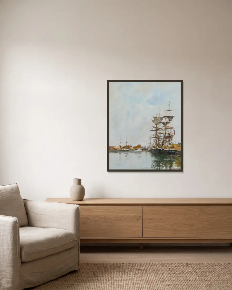 Deauville, Le Basin av Eugène Boudin inramad på en vägg