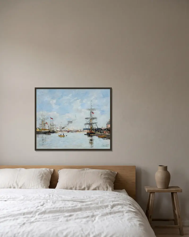 Deauville, bassängen vid högvatten av Eugène Boudin inramad på en vägg