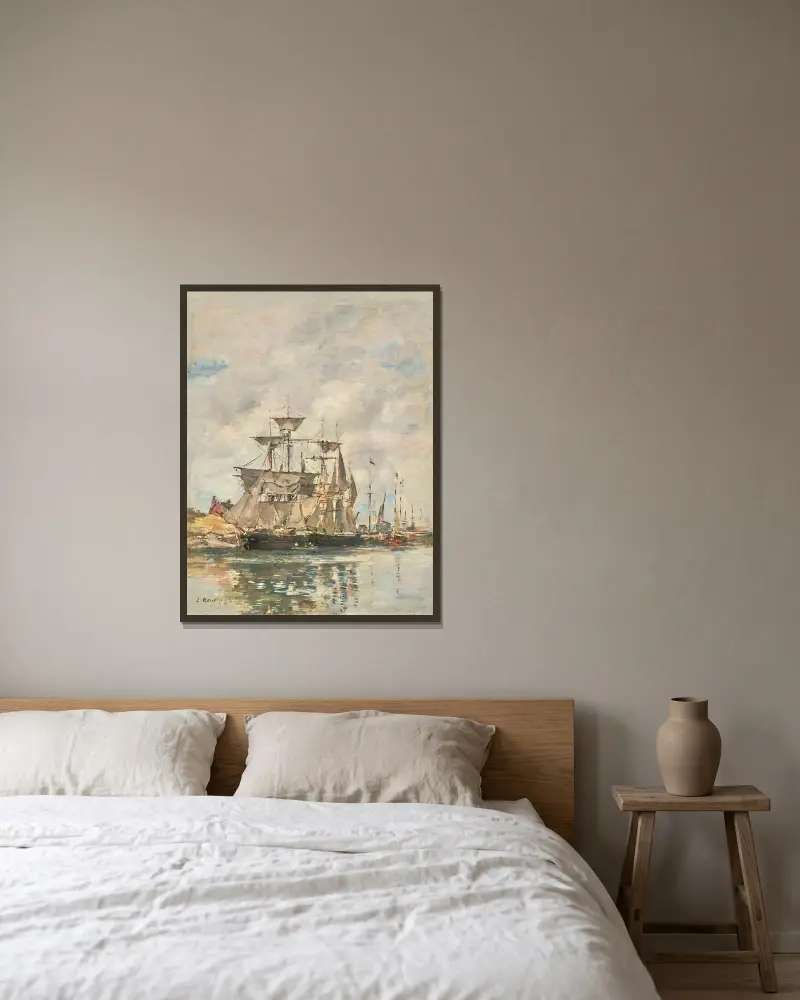 Deauville, le quai au bois av Eugène Boudin inramad på en vägg