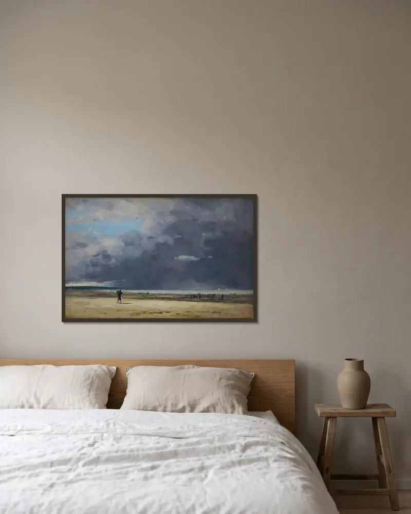 Deauville, lågvatten av Eugène Boudin inramad på en vägg