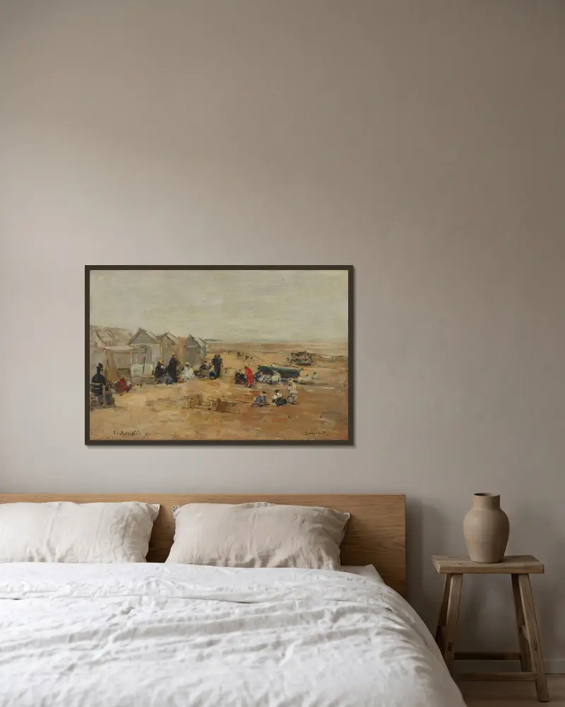 Deauville, strandscen av Eugène Boudin inramad på en vägg
