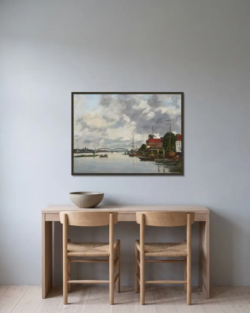 Dordrecht, bro över Maas av Eugène Boudin inramad på en vägg
