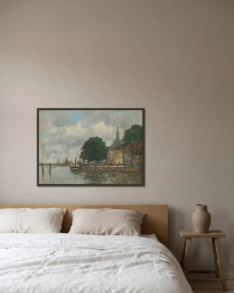 Dordrecht. En kaj vid hamnen av Eugène Boudin inramad på en vägg