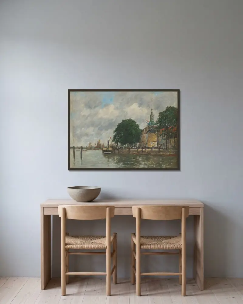 Dordrecht. En kaj vid hamnen av Eugène Boudin inramad på en vägg