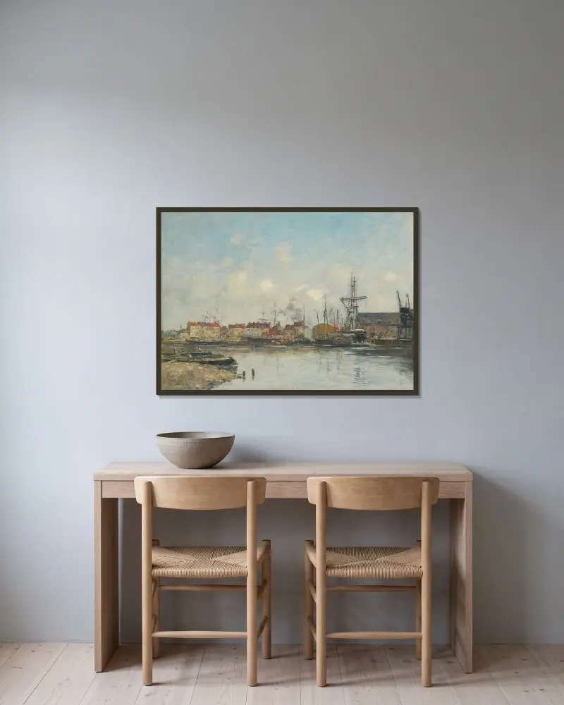 Dunkerque, den gamla bassängen av Eugène Boudin inramad på en vägg