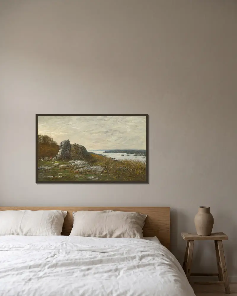 Omgivningar kring Brest, mynningen av Élorn av Eugène Boudin inramad på en vägg