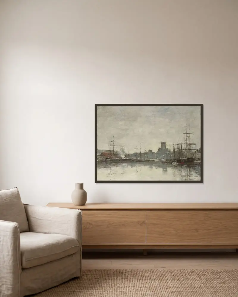 Fécamp, Le port av Eugène Boudin inramad på en vägg