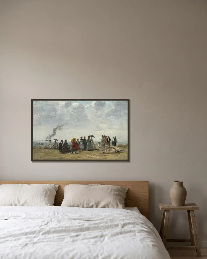 Figurer på stranden av Eugène Boudin inramad på en vägg