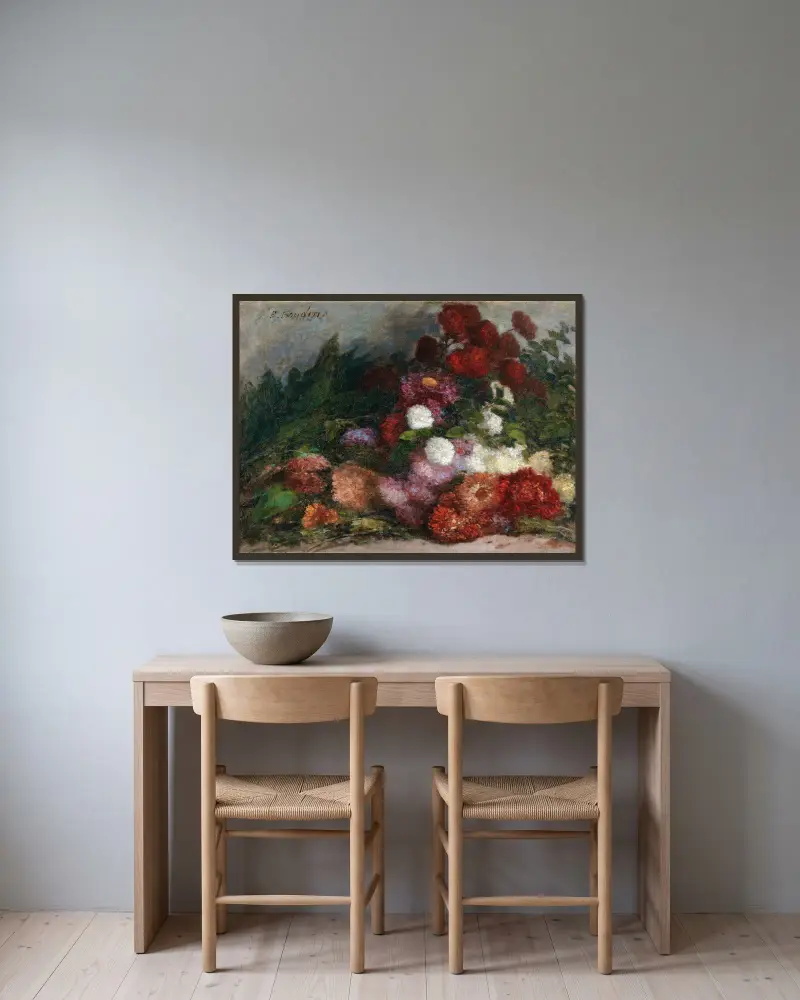 Blumenstrauß von Eugène Boudin gerahmt an einer Wand