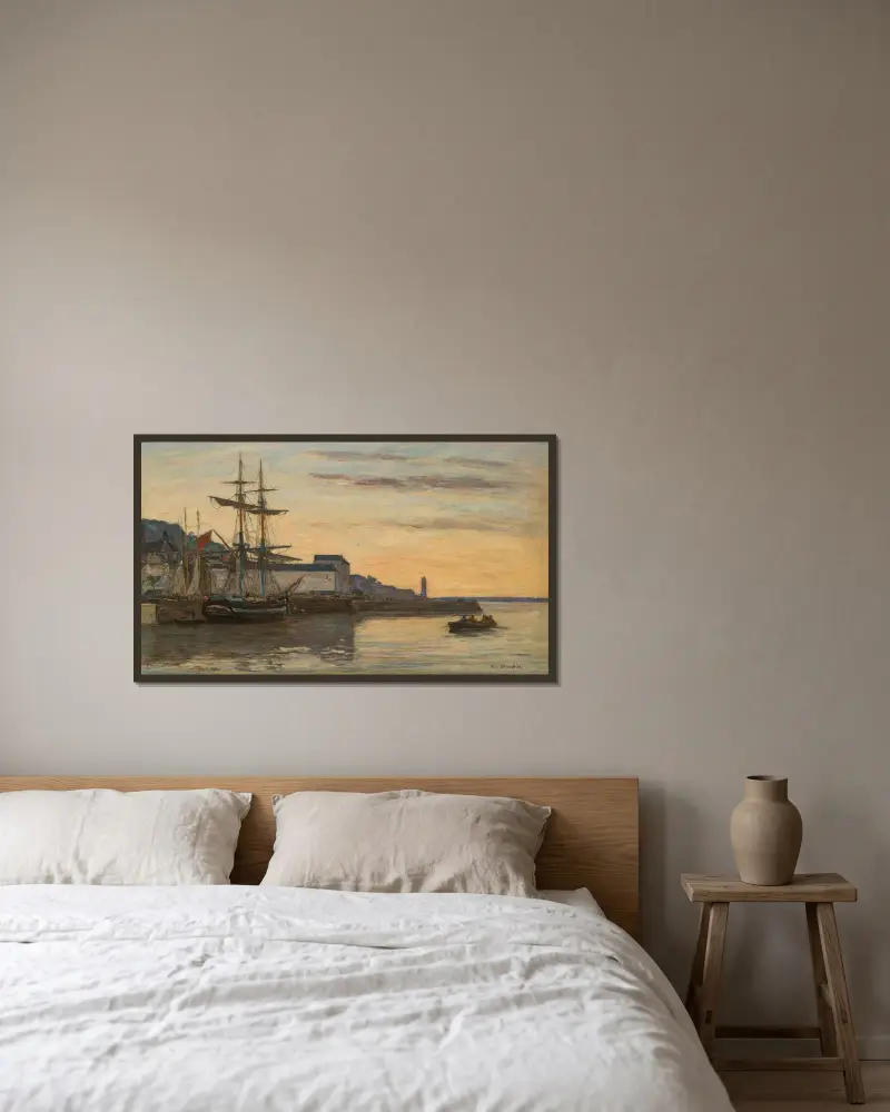 Honfleur. Voiliers av Eugène Boudin inramad på en vägg