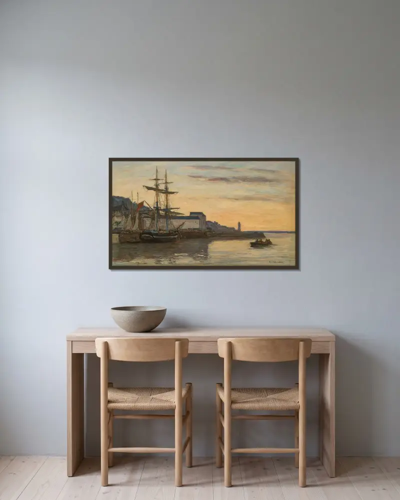 Honfleur. Voiliers av Eugène Boudin inramad på en vägg