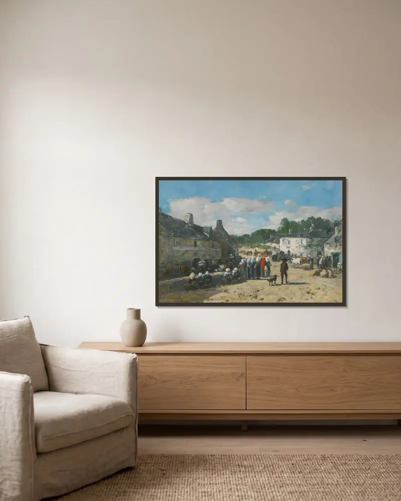 Jour De Foire En Bretagne av Eugène Boudin inramad på en vägg
