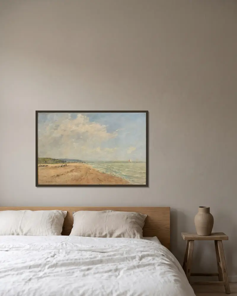 Stigande tidvatten (Saint-Valérys bukt) av Eugène Boudin inramad på en vägg