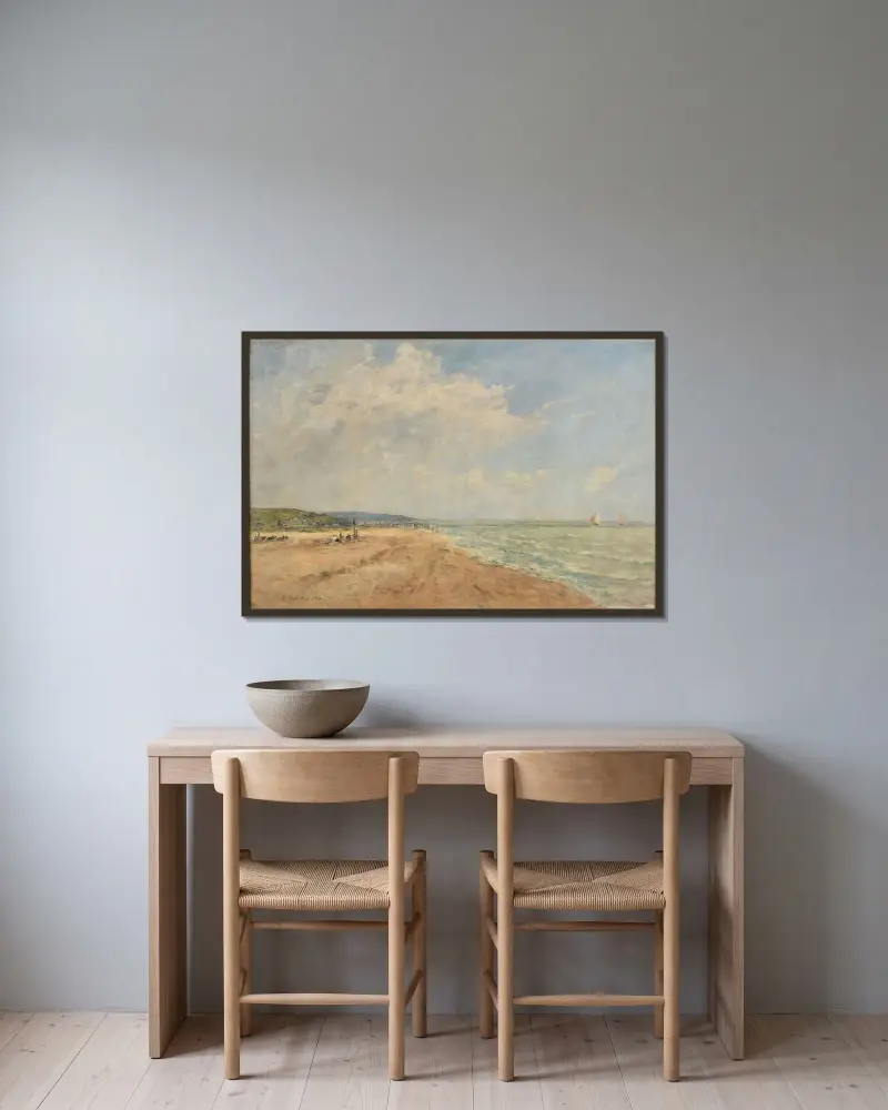 Stigande tidvatten (Saint-Valérys bukt) av Eugène Boudin inramad på en vägg
