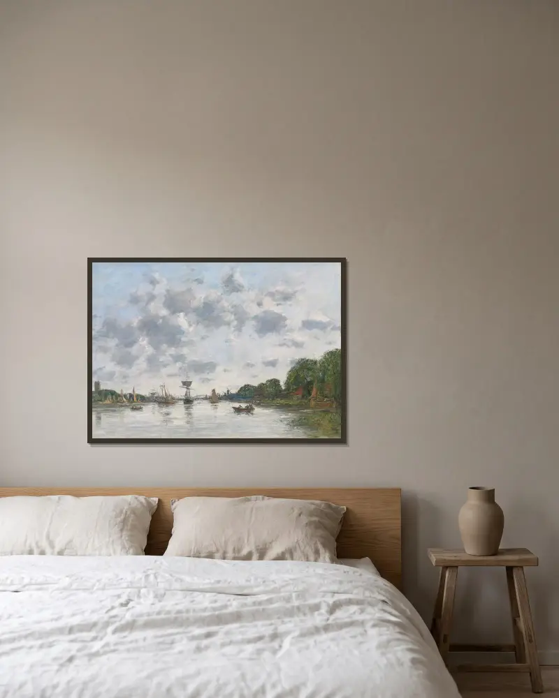 Maas vid Dordrecht av Eugène Boudin inramad på en vägg