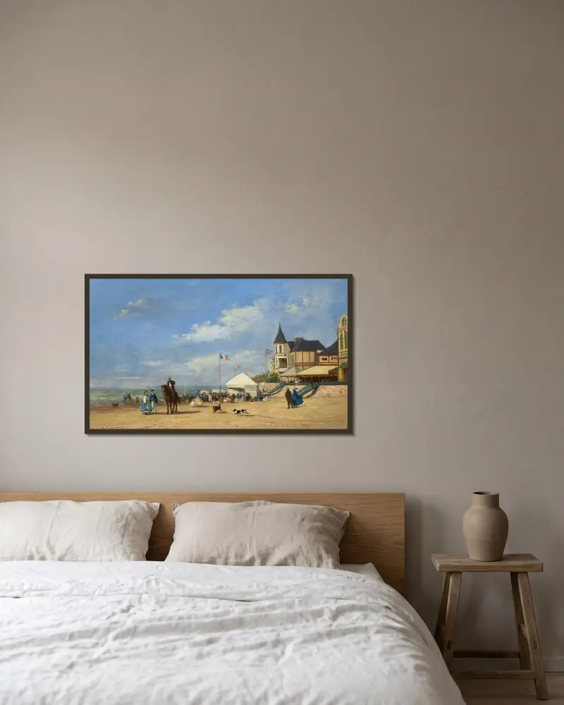 Stranden i Trouville av Eugène Boudin inramad på en vägg