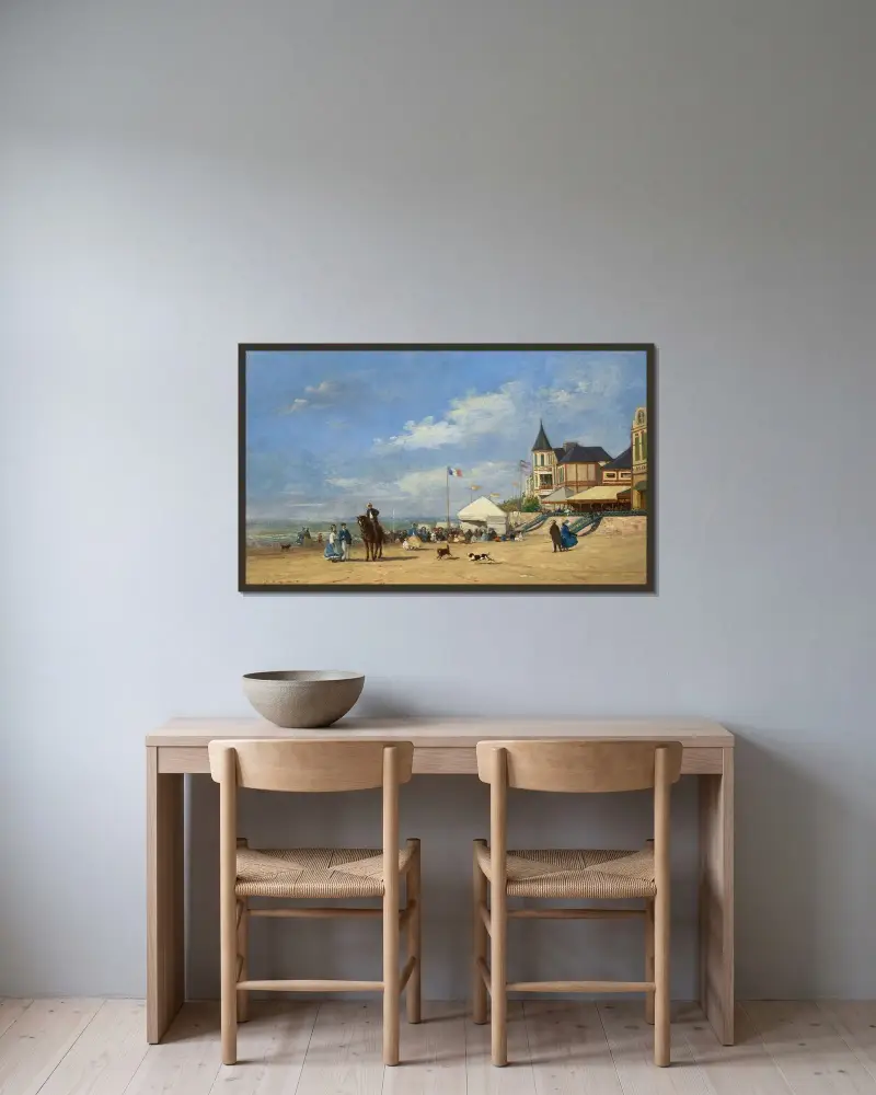 Stranden i Trouville av Eugène Boudin inramad på en vägg
