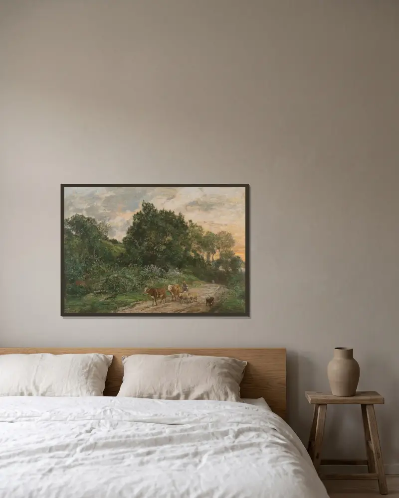 Hjordens återkomst av Eugène Boudin inramad på en vägg