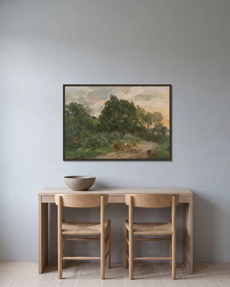 Hjordens återkomst av Eugène Boudin inramad på en vägg