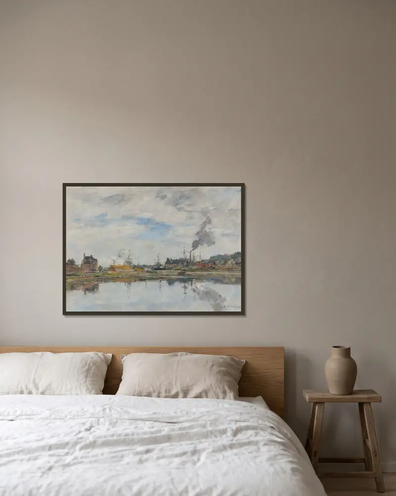 Fördröjningen vid Trouville av Eugène Boudin inramad på en vägg