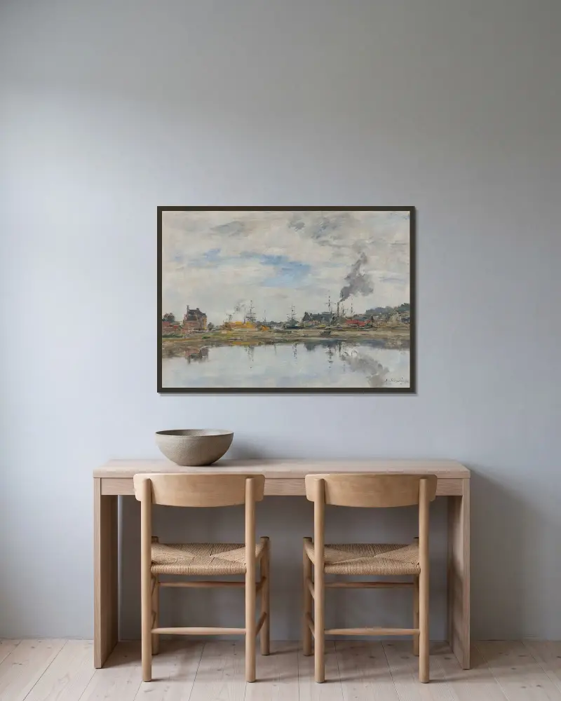 Fördröjningen vid Trouville av Eugène Boudin inramad på en vägg