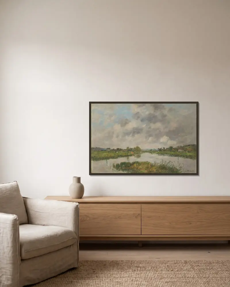 Den döda floden vid Deauville av Eugène Boudin inramad på en vägg