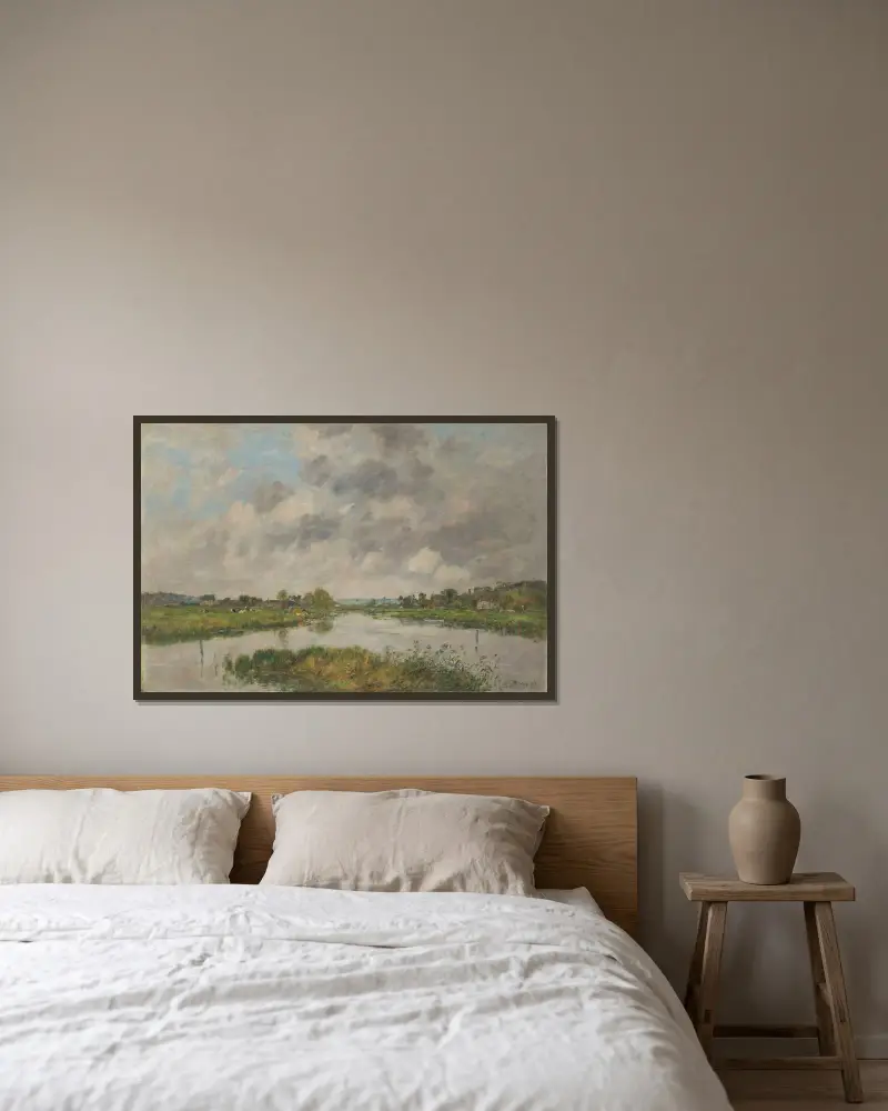 Den döda floden vid Deauville av Eugène Boudin inramad på en vägg