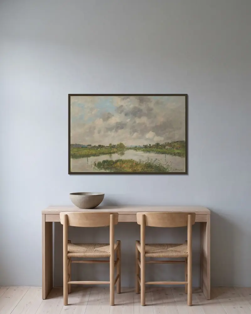 Den döda floden vid Deauville av Eugène Boudin inramad på en vägg