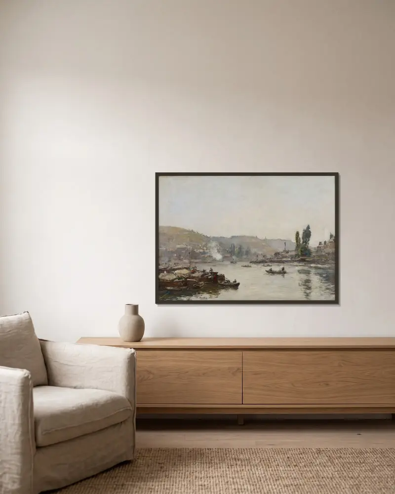 Seine vid Rouen av Eugène Boudin inramad på en vägg