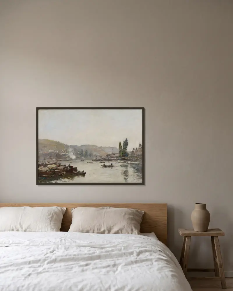 Seine vid Rouen av Eugène Boudin inramad på en vägg