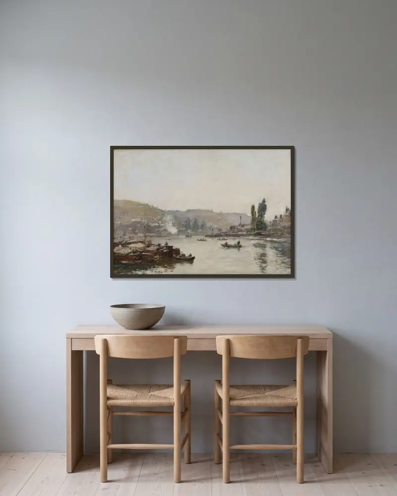 Seine vid Rouen av Eugène Boudin inramad på en vägg