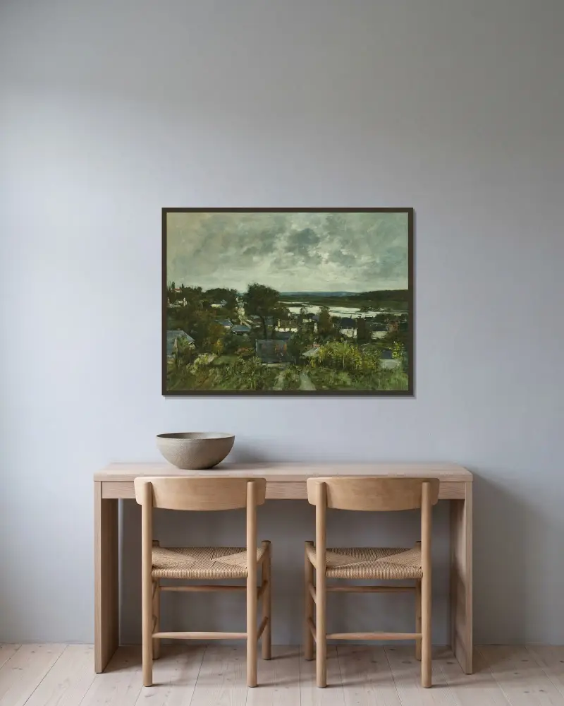 La Touques nära Deauville av Eugène Boudin inramad på en vägg