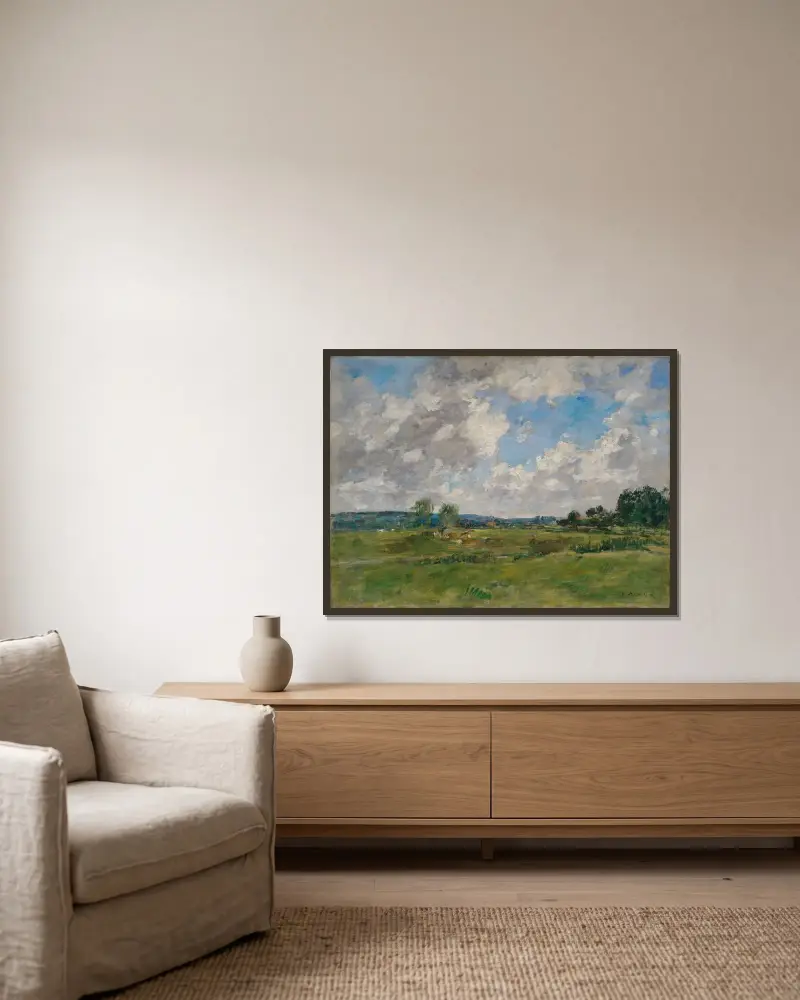 Touquesdalen av Eugène Boudin inramad på en vägg