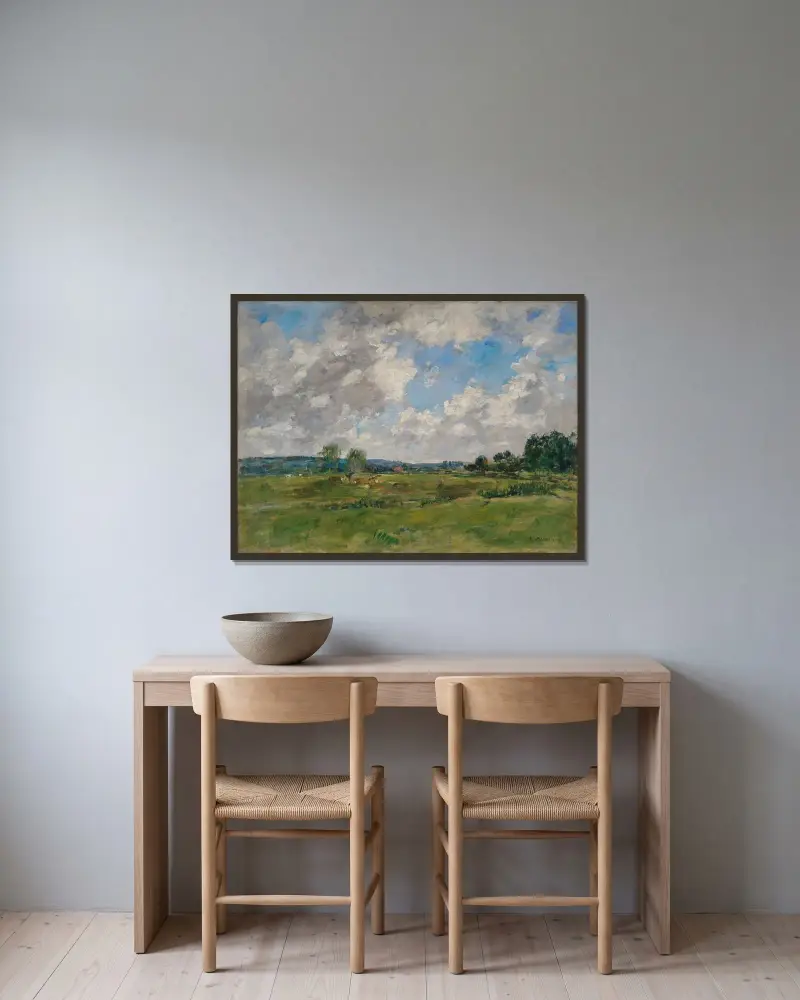 Touquesdalen av Eugène Boudin inramad på en vägg