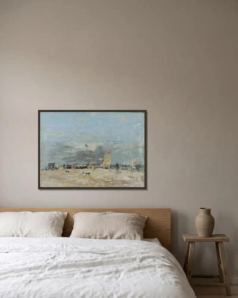 Landskap av Eugène Boudin inramad på en vägg
