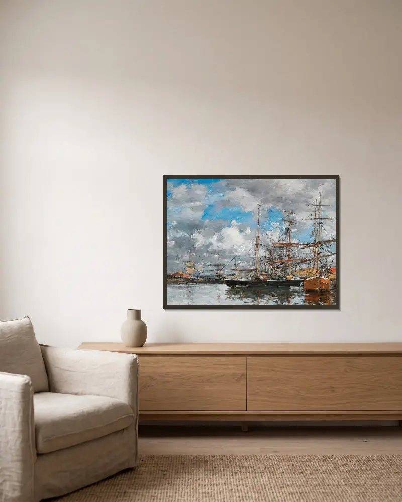 Le bassin de Deauville av Eugène Boudin inramad på en vägg