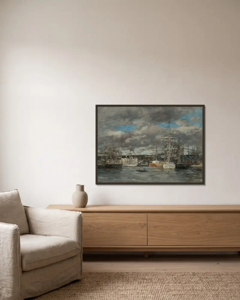 Vaubans bassäng i Le Havre av Eugène Boudin inramad på en vägg