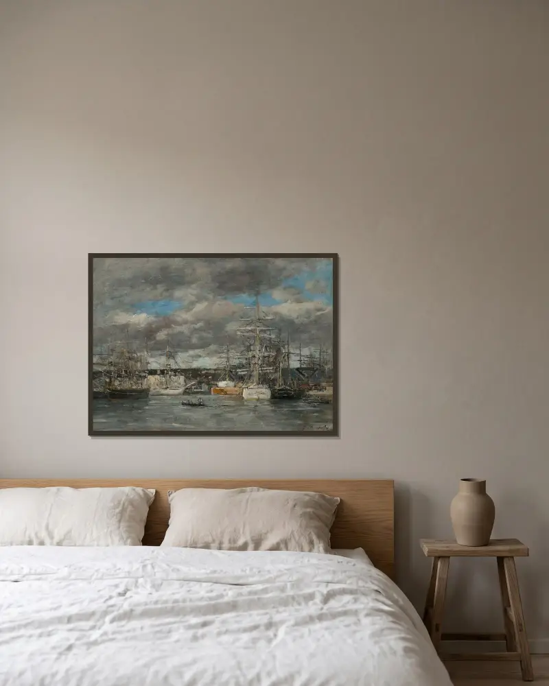 Vaubans bassäng i Le Havre av Eugène Boudin inramad på en vägg