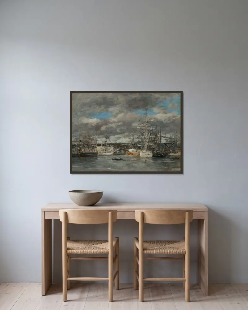 Vaubans bassäng i Le Havre av Eugène Boudin inramad på en vägg