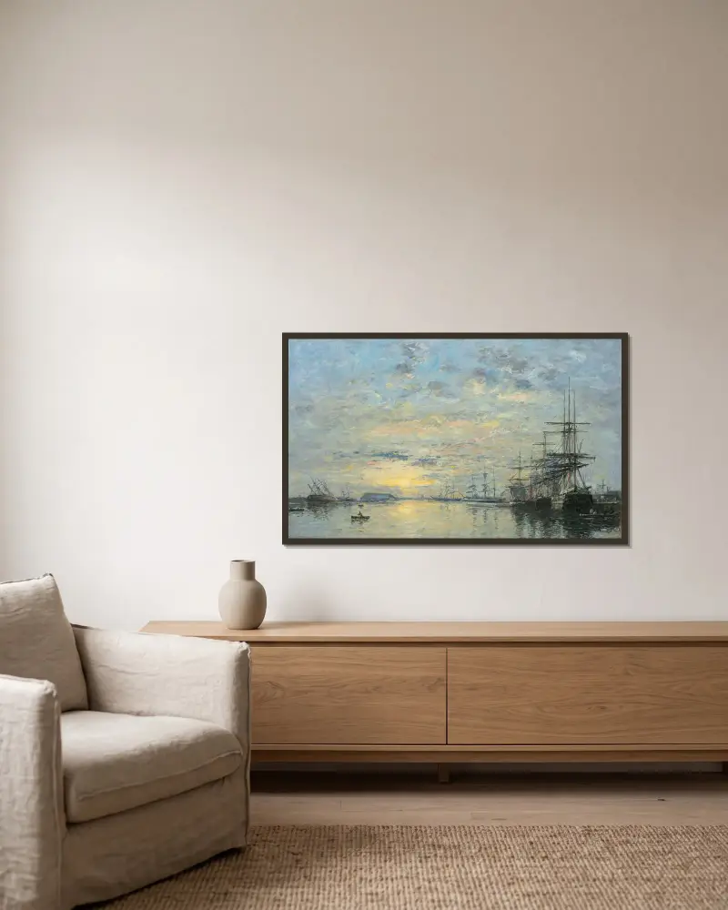 Le Havre, Bassin De L’eure av Eugène Boudin inramad på en vägg