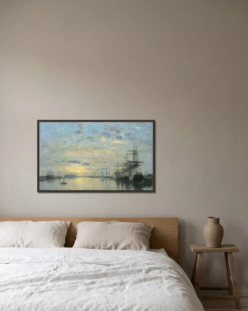 Le Havre, Bassin De L’eure av Eugène Boudin inramad på en vägg