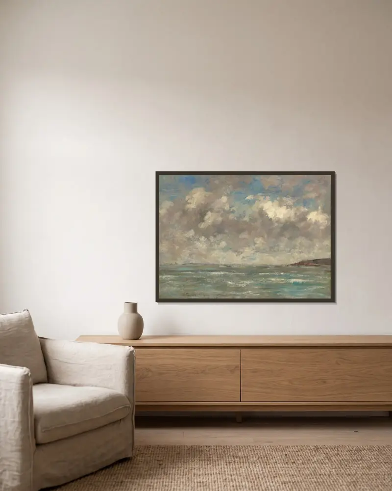 Le Havre, himmel över flodmynningen av Eugène Boudin inramad på en vägg