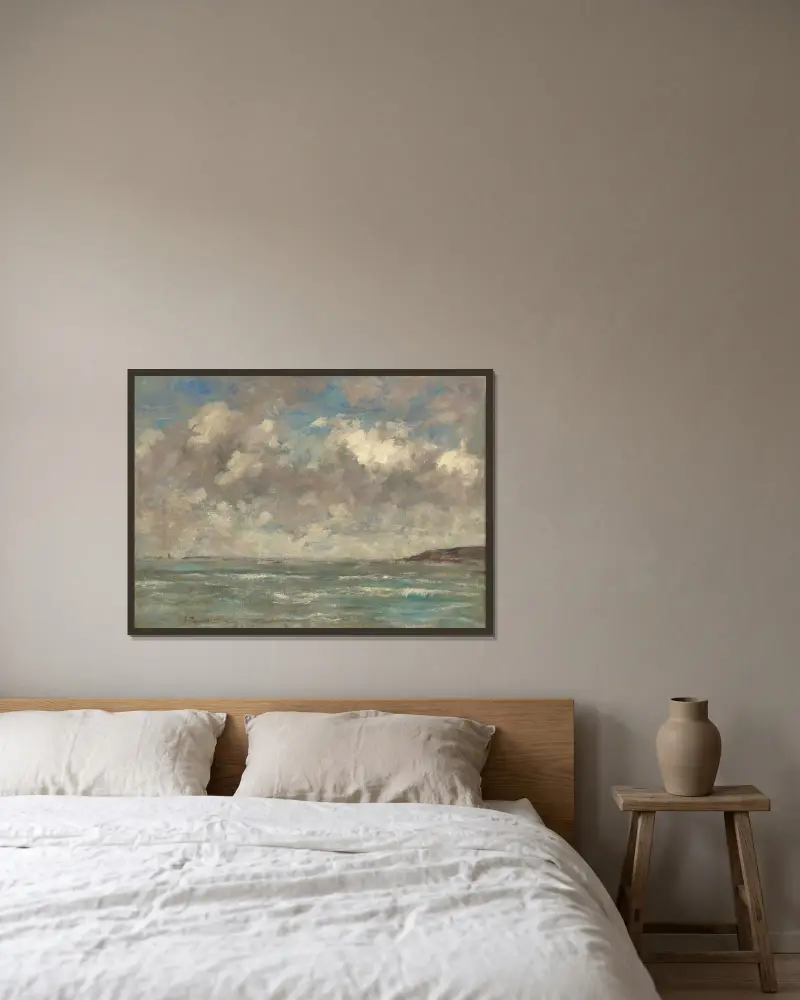 Le Havre, himmel över flodmynningen av Eugène Boudin inramad på en vägg