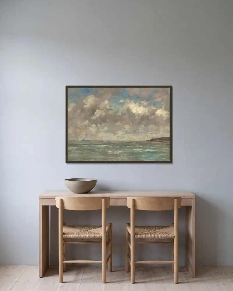 Le Havre, himmel över flodmynningen av Eugène Boudin inramad på en vägg