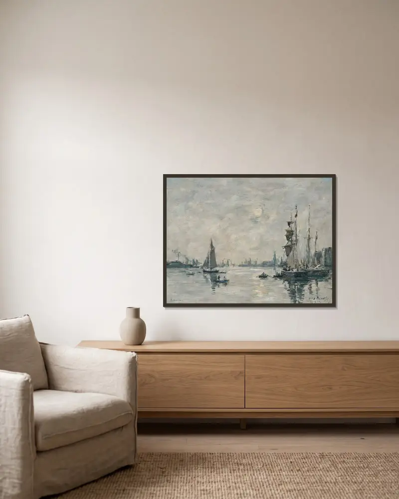 Le Havre. Förhamnen av Eugène Boudin inramad på en vägg