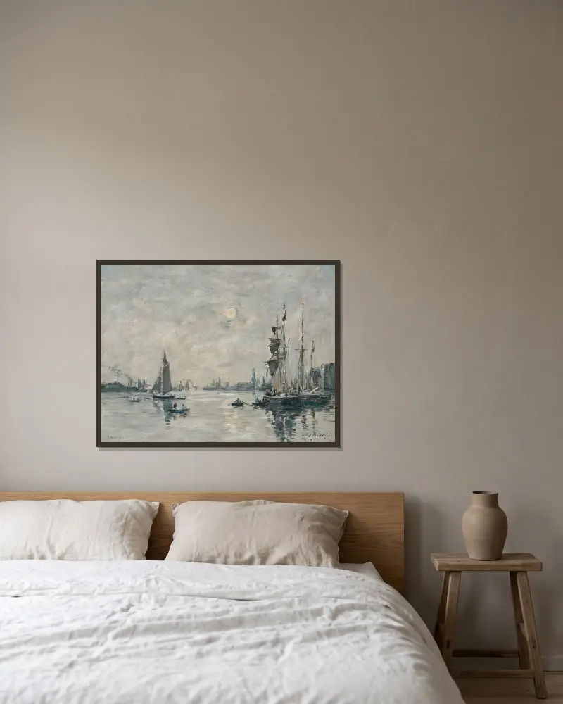 Le Havre. Förhamnen av Eugène Boudin inramad på en vägg