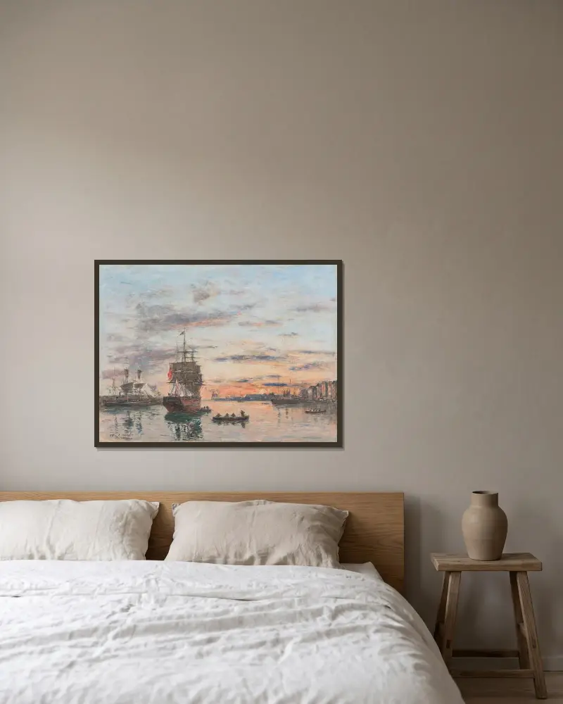 Le Havre. Förhamnen av Eugène Boudin inramad på en vägg