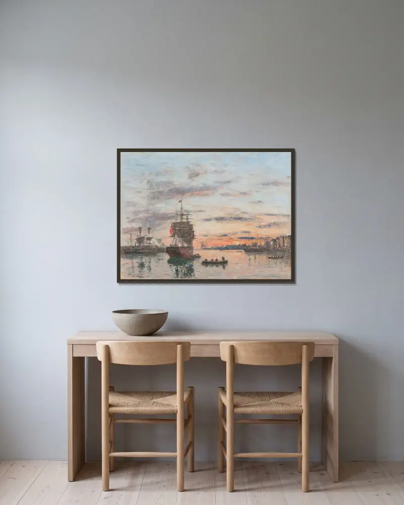 Le Havre. Förhamnen av Eugène Boudin inramad på en vägg